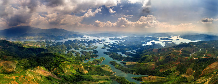 Panoramic view of landscape and mountains against sky