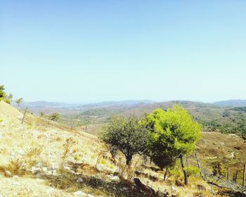 Scenic view of mountains against clear sky