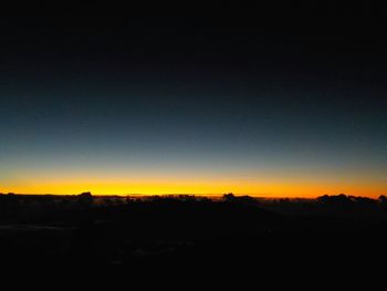 Scenic view of silhouette mountains against sky at sunset