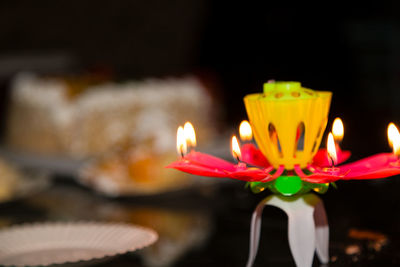 Close-up of illuminated candles