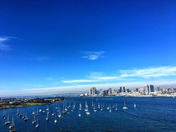 Scenic view of sea against blue sky