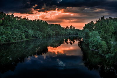 Scenic view of lake against sky during sunset