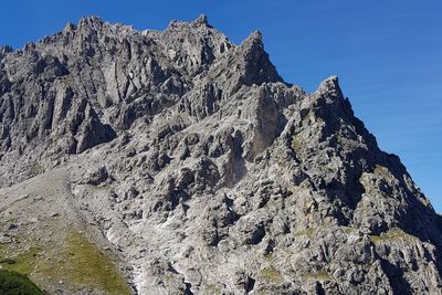 Low angle view of rock formation against clear sky