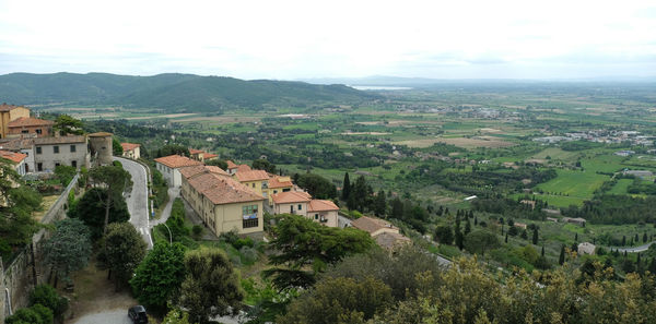 High angle view of townscape against sky