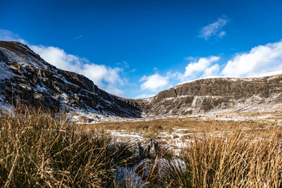 Scenic view of snowcapped mountains against sky