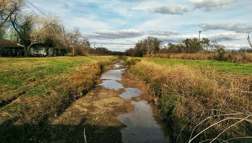Tranquil view of landscape against cloudy sky