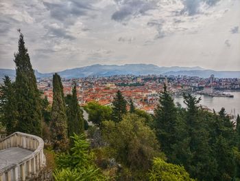 High angle view of townscape against sky