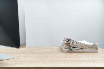 Stack of books on table