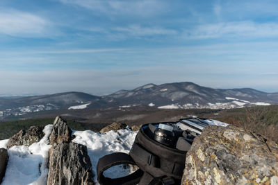 Scenic view of snowcapped mountains against sky