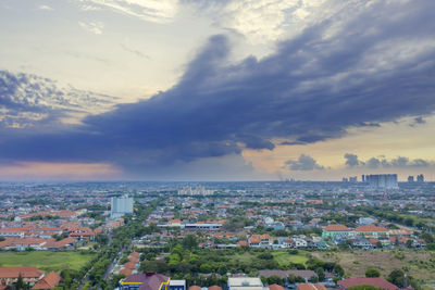 High angle view of buildings in city