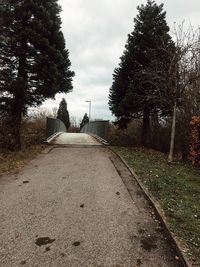 Railroad track amidst trees against sky