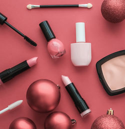 High angle view of beauty products on table