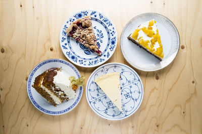 High angle view of breakfast served on table