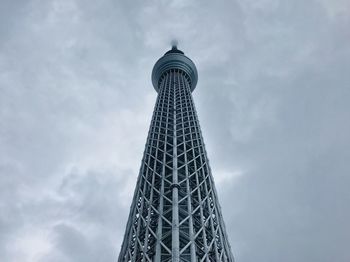 Low angle view of tower against cloudy sky