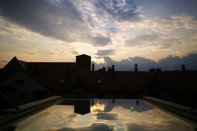 Houses against sky during sunset