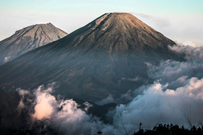 Panoramic view of volcanic mountain against sky