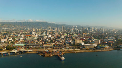 High angle view of city at waterfront