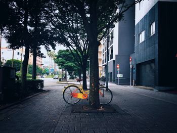 Bicycle on sidewalk in city