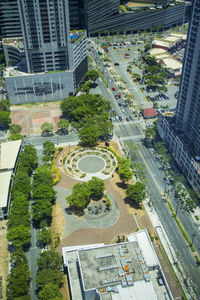 High angle view of buildings in city