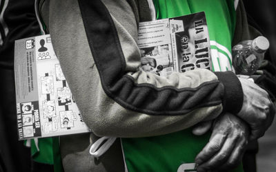 Close-up of man with text