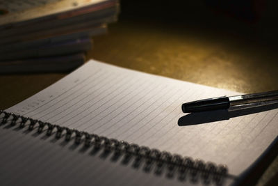 High angle view of pen on table