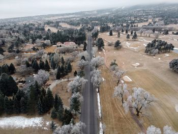 High angle view of trees against sky