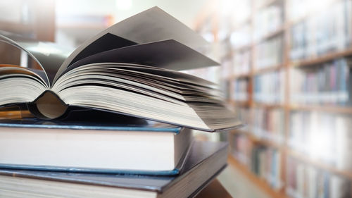 Close-up of books on table