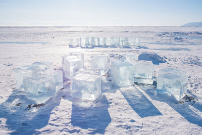 Scenic view of frozen landscape against sky