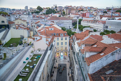 High angle view of buildings in city