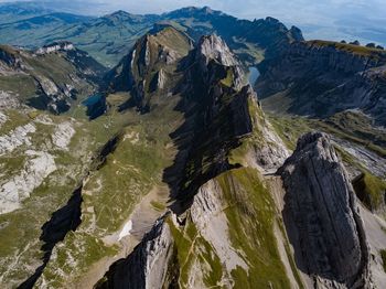 High angle view of mountains against sky