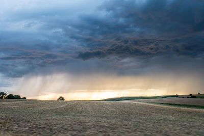 Scenic view of land against sky during sunset