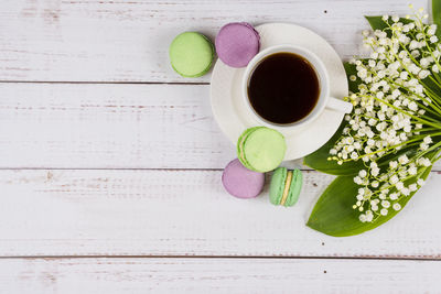 High angle view of coffee on table