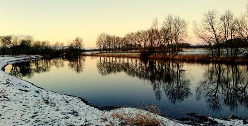 Scenic view of lake against sky during winter