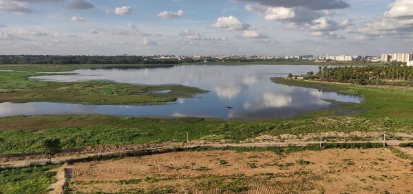 Scenic view of lake against sky