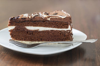 Close-up of cake in plate on table