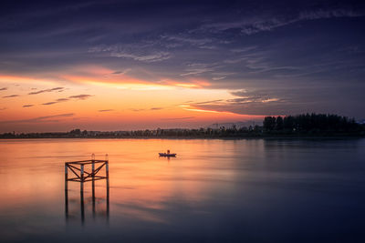 Scenic view of lake against sky during sunset