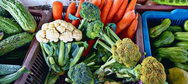 Various vegetables for sale at market stall