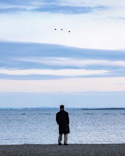 Rear view of man standing on beach