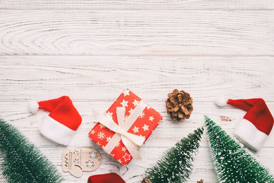 Directly above shot of christmas decorations on table