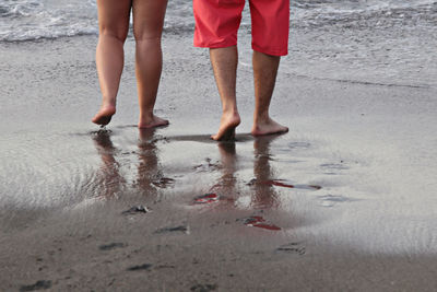 Low section of people standing on beach