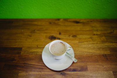 High angle view of coffee on table