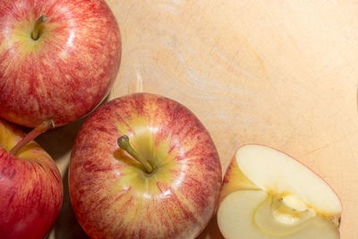 High angle view of apples on table