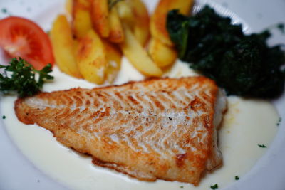 High angle view of breakfast served in plate