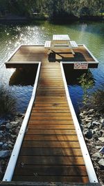 High angle view of railroad tracks by water