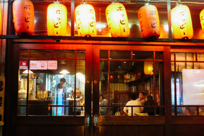 Interior of illuminated restaurant