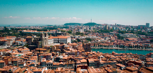 High angle view of townscape against sky