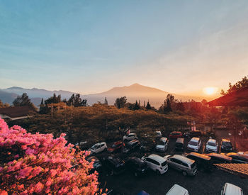 Scenic view of mountains against sky during sunset