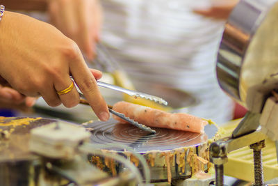 Close-up of hands working