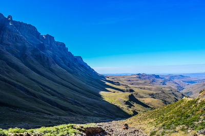 Scenic view of landscape against clear blue sky