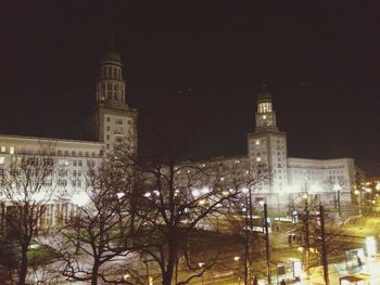 Illuminated buildings at night